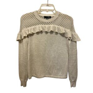 Women's Size XSmall AQUA Cotton Sweater Cream Gold Ruffles